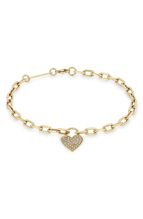 Zoë Chicco Pavé Diamond Padlock Heart Bracelet in 14K Yellow Gold at Nordstrom, Size 6.5