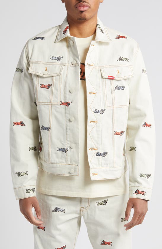 Icecream Parade Embroidered Trucker Jacket In Antique White