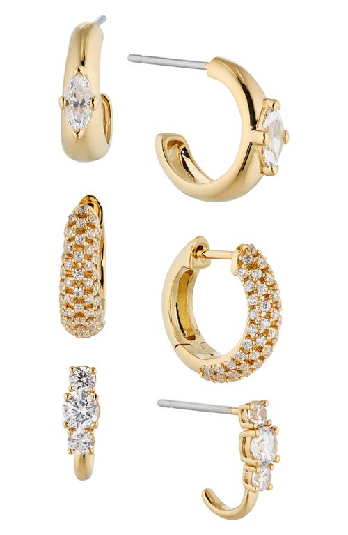 Nadri Cleo Set of 3 Hoop Earrings in Gold at Nordstrom