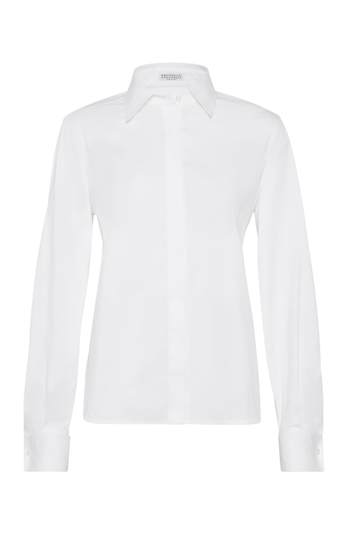 Shop Brunello Cucinelli Stretch Poplin Shirt In White