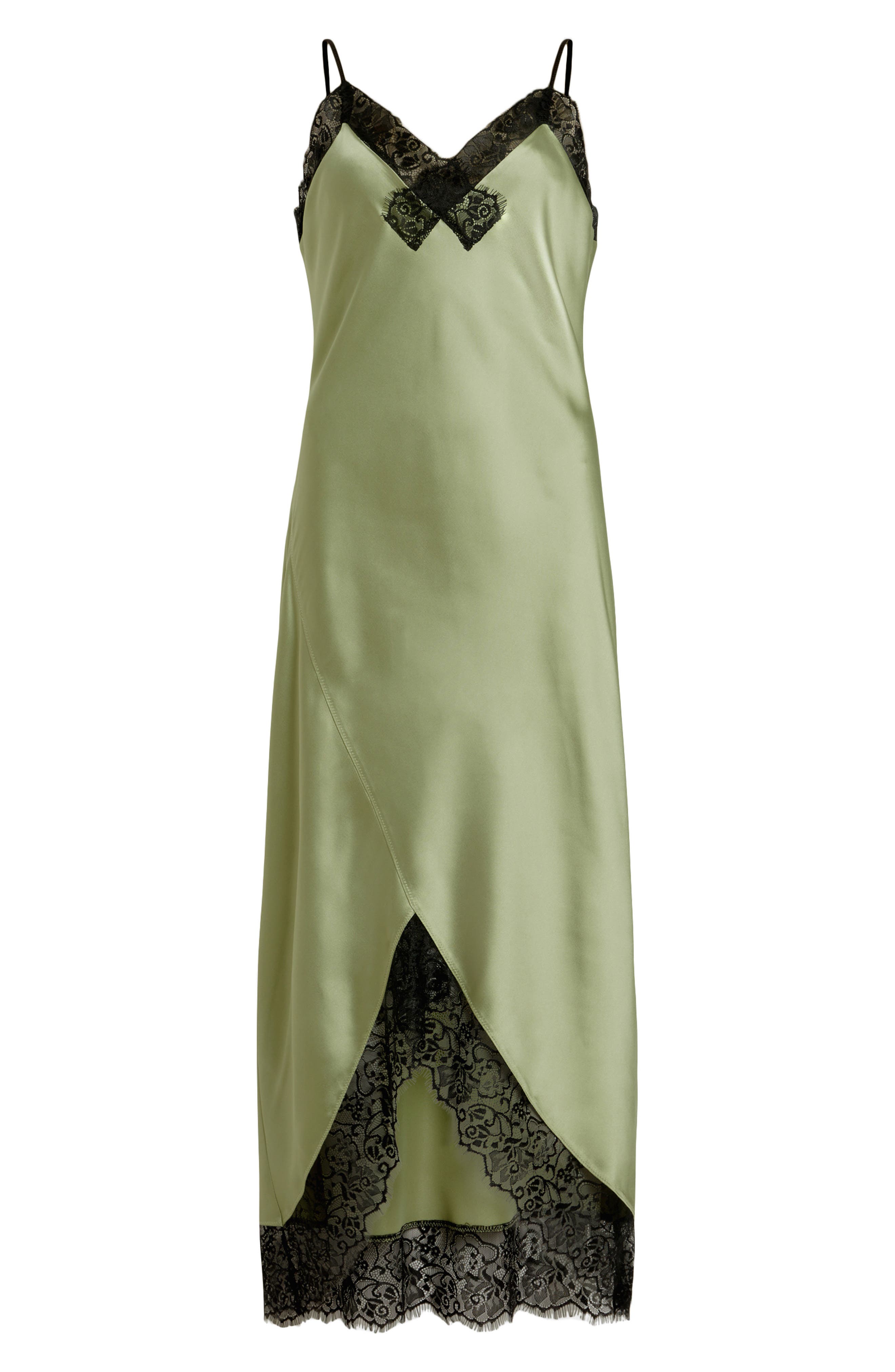 Ophelia Silk Blend Lace Trim Slip Dress Black