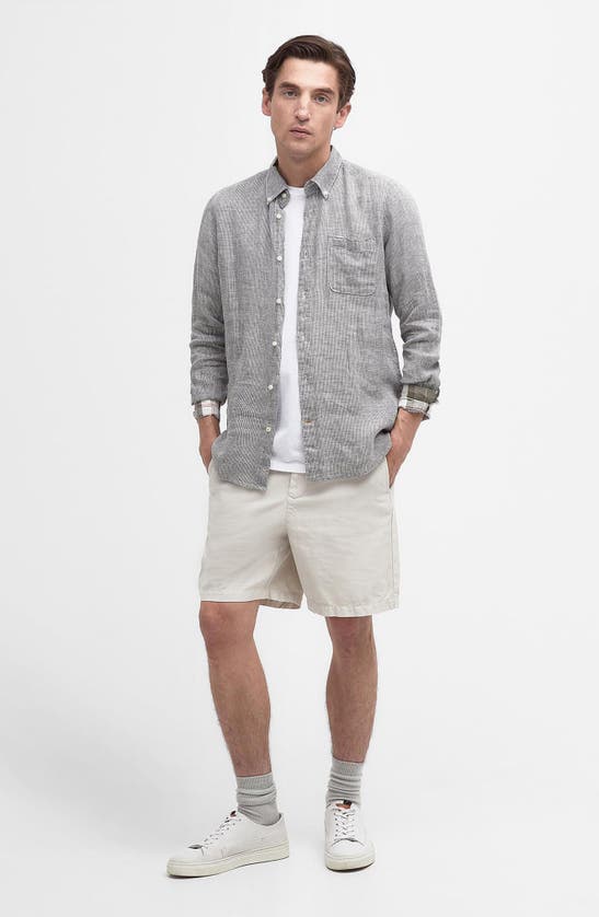 Barbour Linton Tailored Fit Check Linen Button-down Shirt In Olive