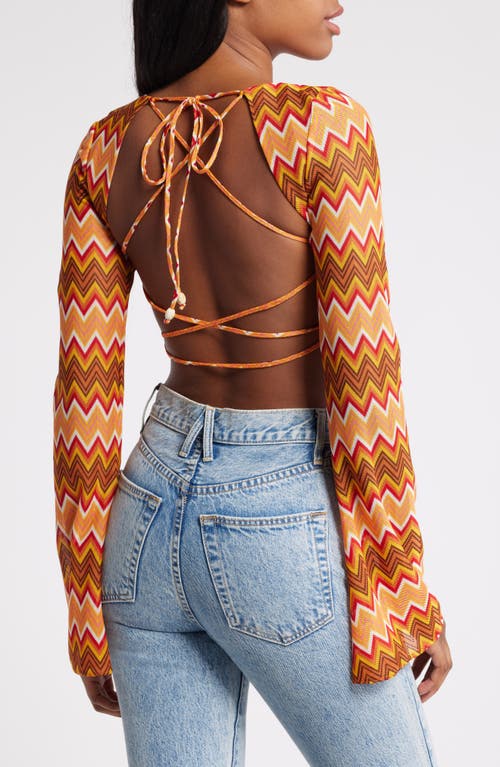 Mistress Rocks Lace-up Back Crop Knit Top In Orange Multicolour