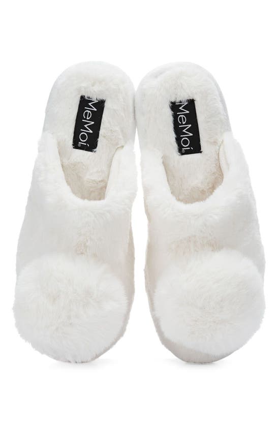 Memoi The Gloria Faux Fur Pom Slipper In Ivory