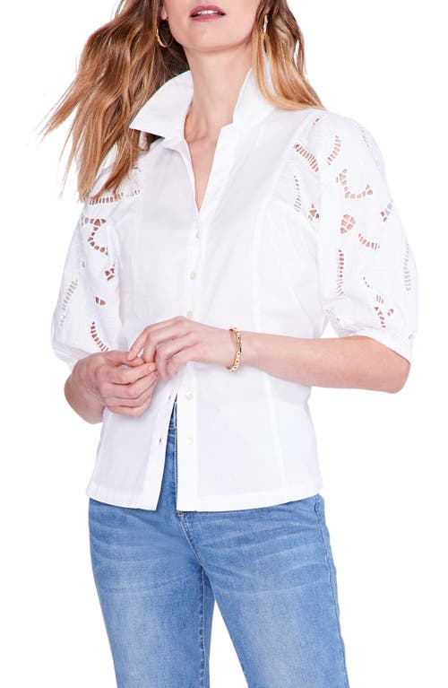 NIC+ZOE Eyelet Sleeve Stretch Cotton Button-Up Shirt in Paper White