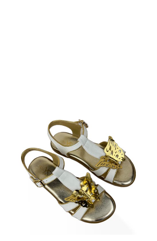 Yosi Samra Girl's Miss Butterfly Sandal, Toddler/kids In White/ Gold