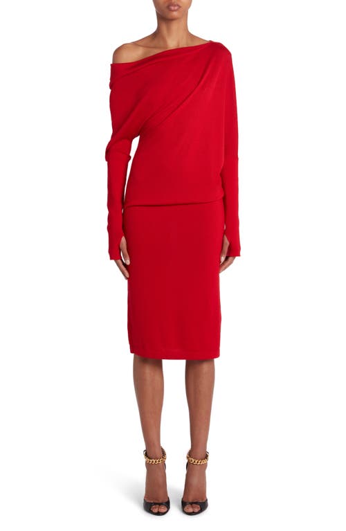 TOM FORD One-Shoulder Long Sleeve Cashmere & Silk Midi Sweater Dress in Red at Nordstrom, Size Large