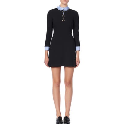 Sandro Delna Poplin Trim Long Sleeve Knit Minidress, 6 FR - Black
