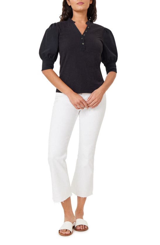 Habitual Puff Sleeve Cotton Henley In Black