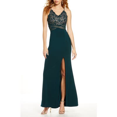 Morgan & Co. Lace & Mesh Gown, Green