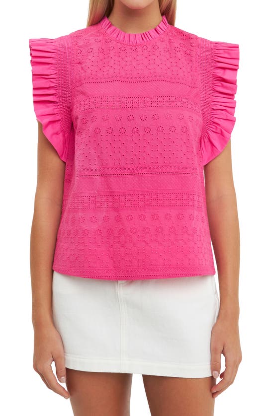 Shop English Factory Embroidered Ruffle Blouse In Fuchsia