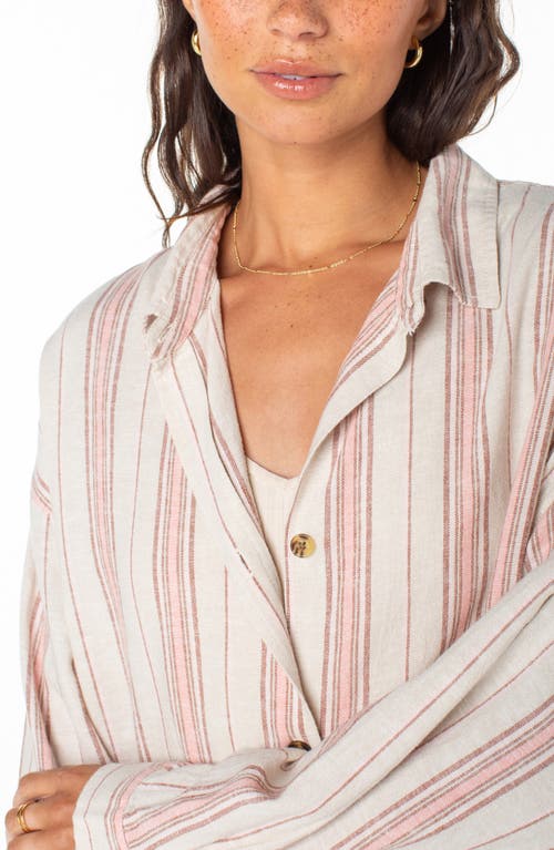 Roxy Morning Time Linen Blend Button-up Top In Pink Champagne