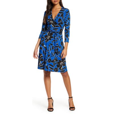 Leota Print Jersey Faux Wrap Dress, Blue