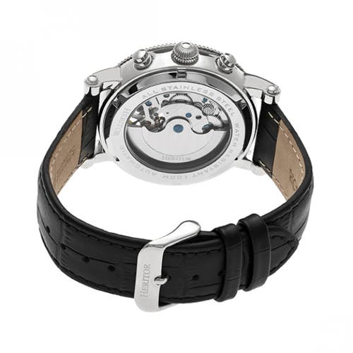 Shop Heritor Automatic Winston Semi-skeleton Leather-band Watch In Silver/black