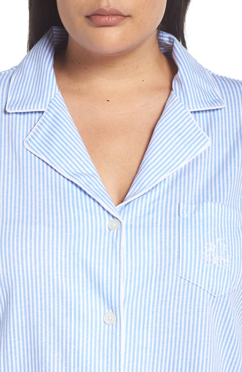 Shop Ralph Lauren Lauren  Knit Crop Pajamas In Carissa Blue/white Stripe