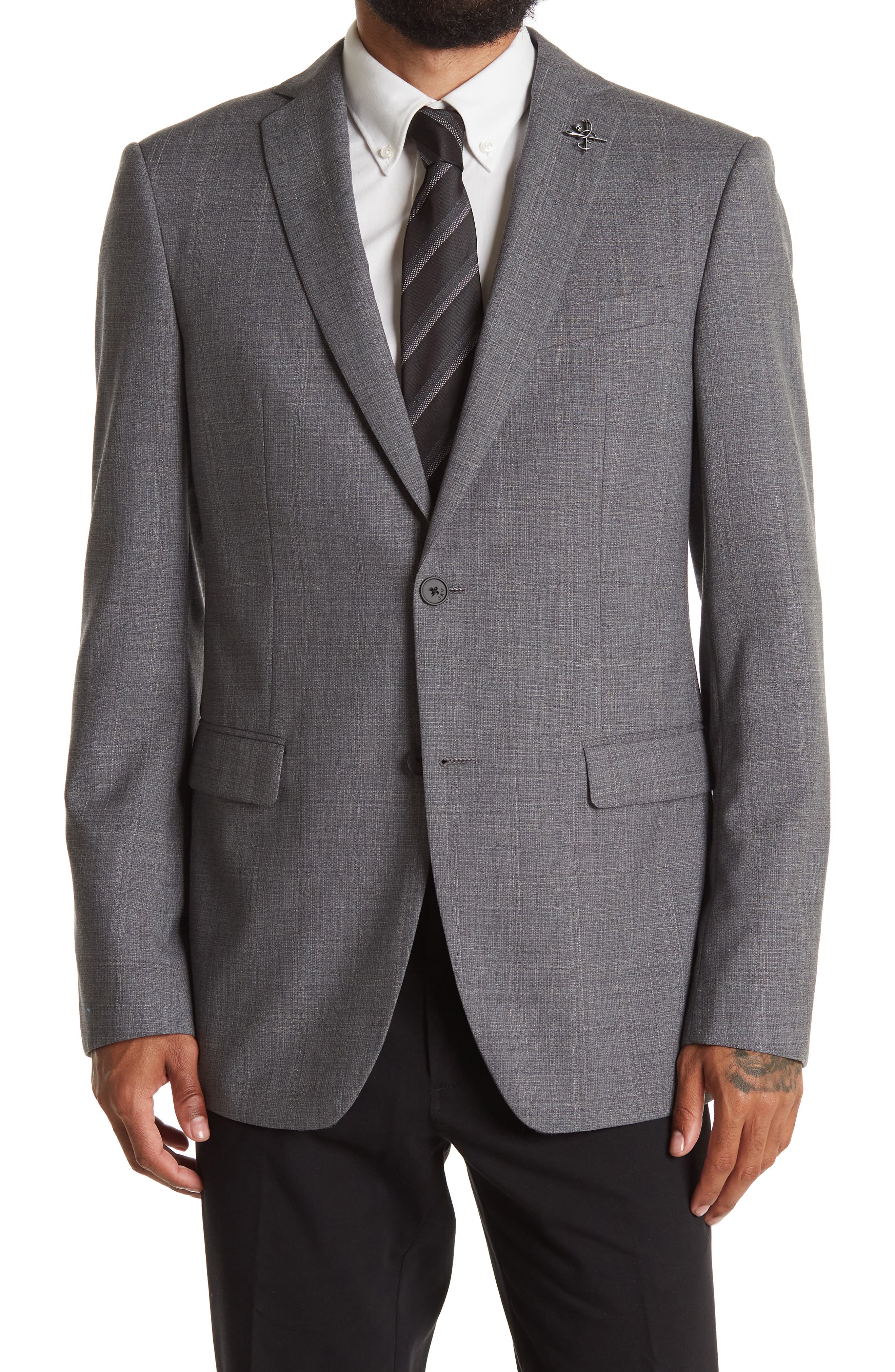 John Varvatos Bedford Plaid Print Two Button Notch Lapel Sport Coat in Grey at Nordstrom