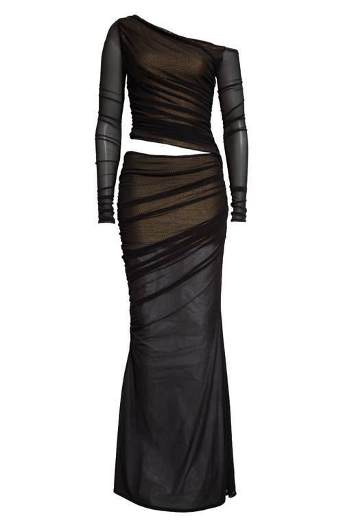 Shop Retroféte Retrofête Aura Sequin Detail One-shoulder Gown In Black/nude