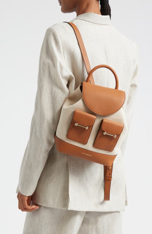 Shop Strathberry Osette Canvas & Leather Backpack In Ecru/tan