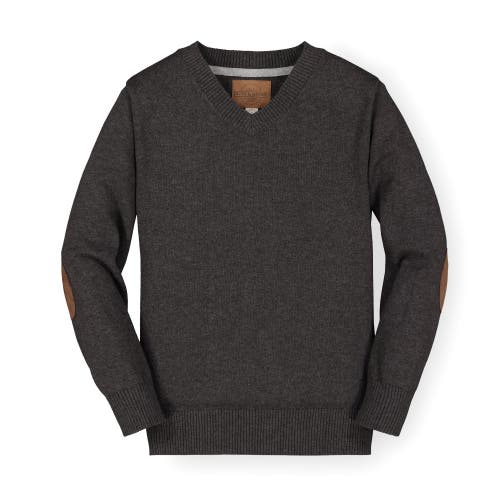 Hope & Henry Baby Boys' Fine Gauge V-neck Sweater With Elbow Patches, Infant In Charcoal Heather