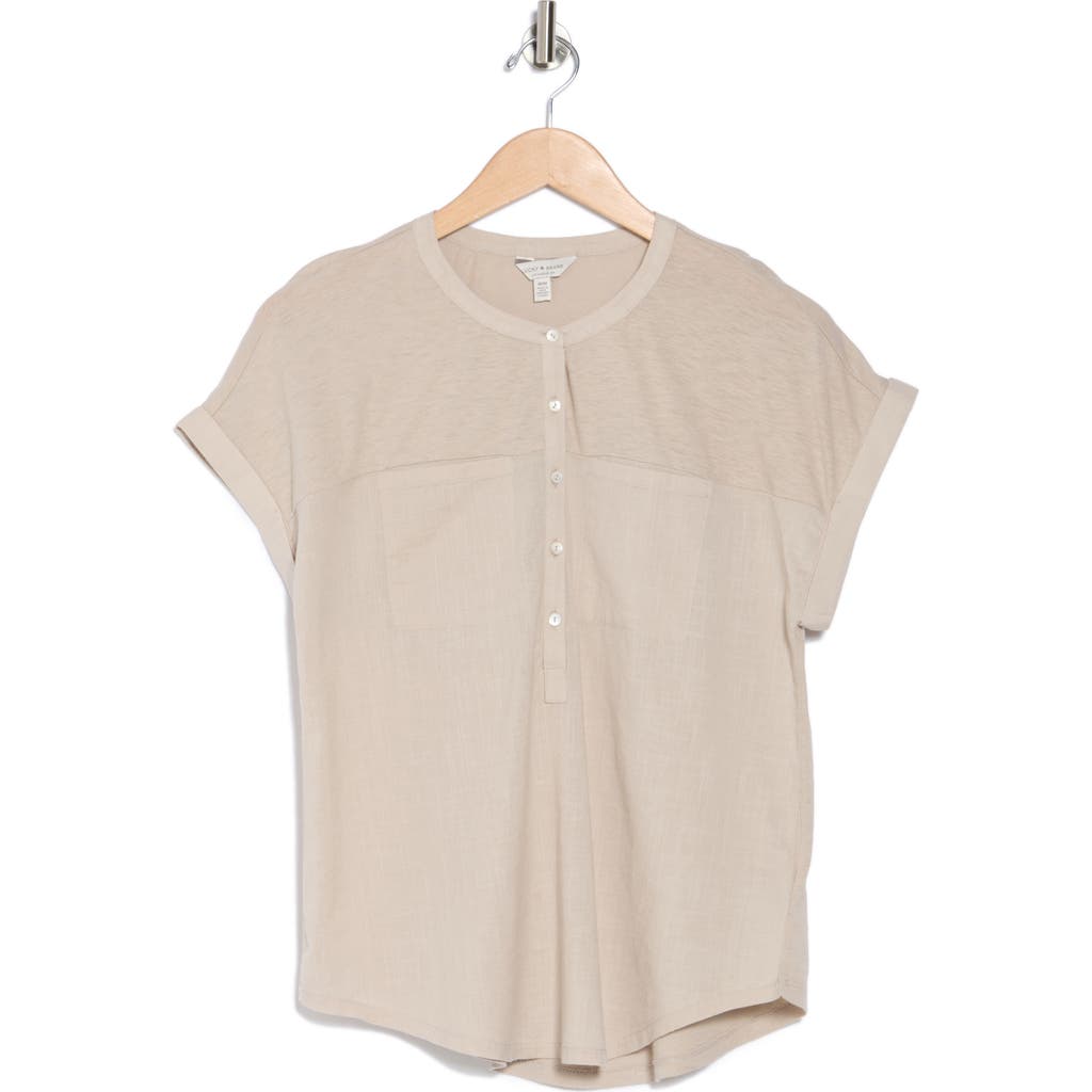 Lucky Brand Mixed Media Short Sleeve Cotton & Modal Henley In Dove