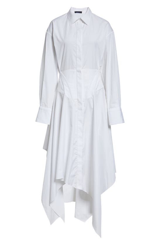 Shop Mugler Asymmetric Long Sleeve Poplin Shirtdress In Blanc Optique