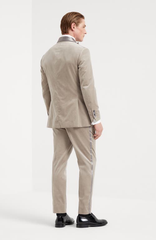 Shop Brunello Cucinelli Cotton Velvet Tuxedo With One-and-a-half Breasted Shawl Lapel Jacket And Pleated  In Sand