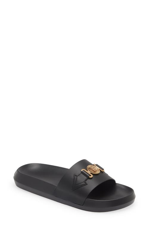 Biggie Medusa Slide Sandal in Black Gold