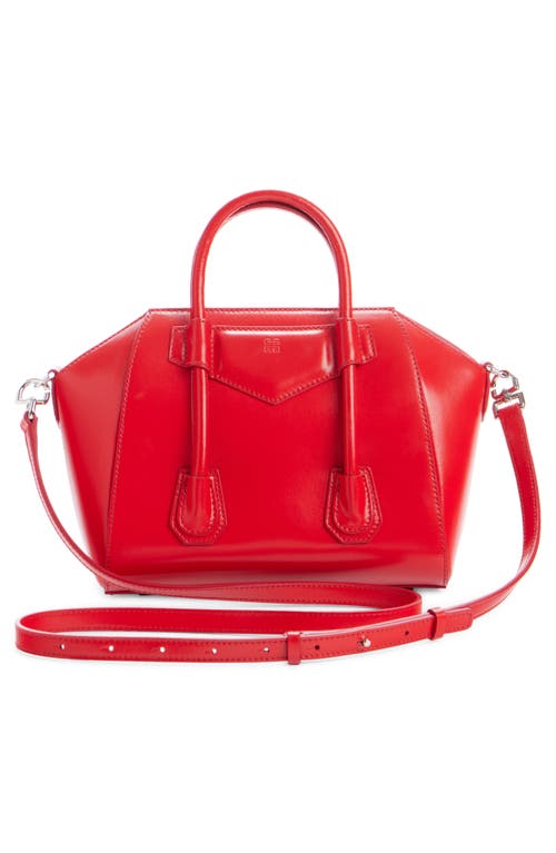 Shop Givenchy Mini Antigona Lock Leather Satchel In Red