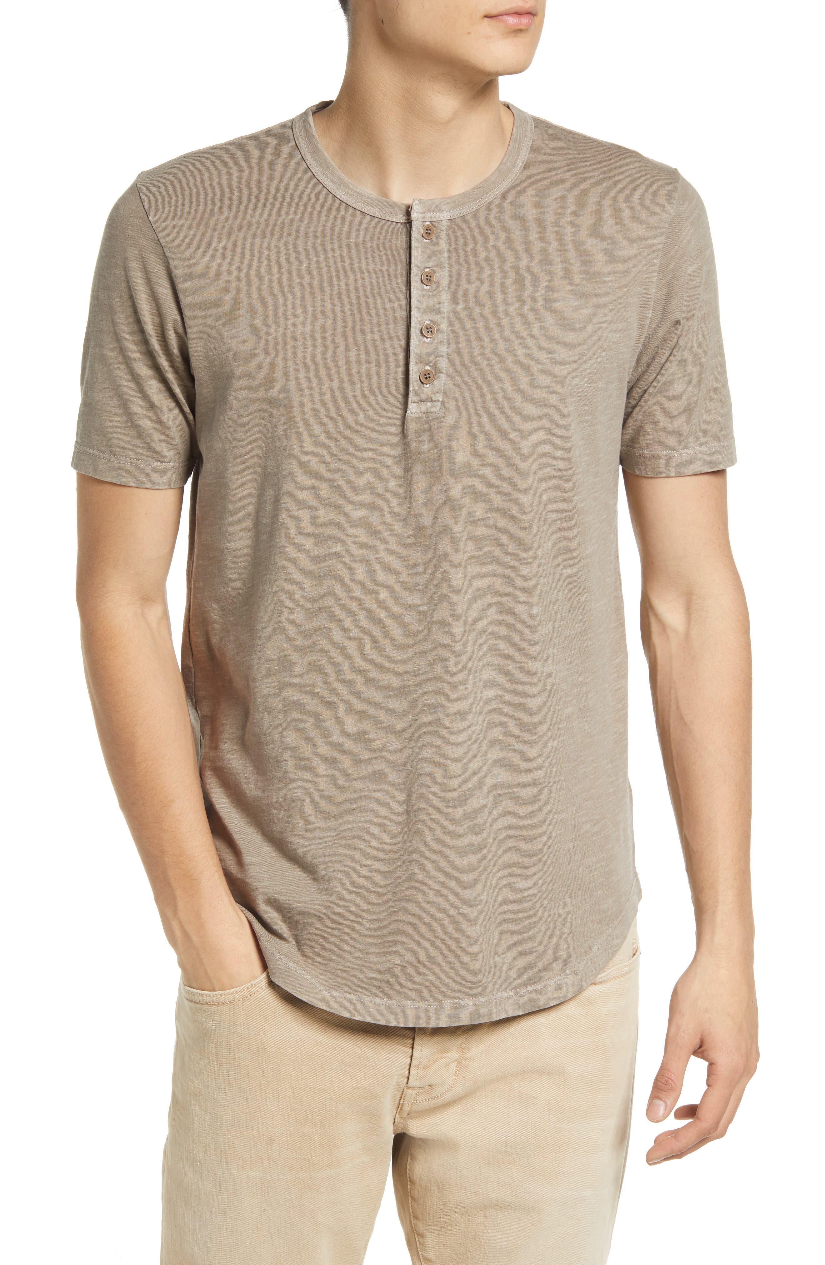 beige henley men's shirt