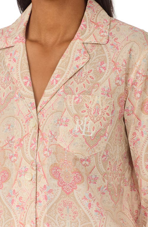 Shop Lauren Ralph Lauren Print Cotton Pajamas In Beige Paisley Print