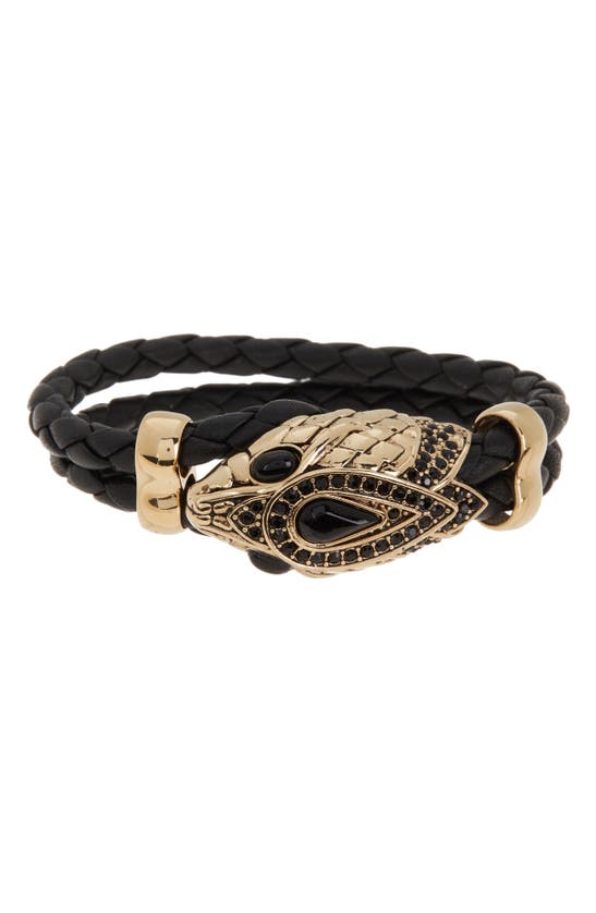 Icon Trade Services Goldtone Leather & Crystal Braided Bracelet