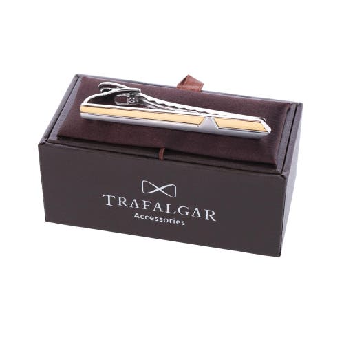Trafalgar Brushed Rhodium And Shiny Gold Tie Bar In Brushed Rhodium And Gold