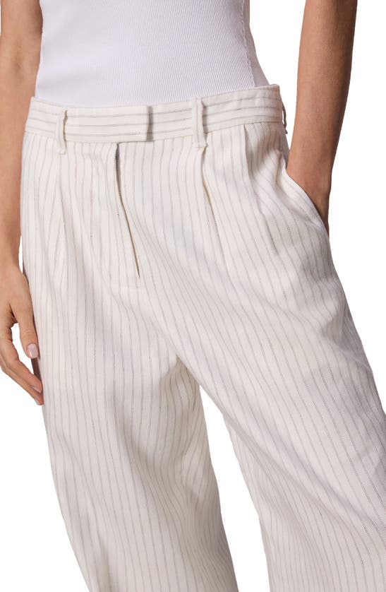 Shop Rag & Bone Newman Pleated Cotton & Linen Wide Leg Pants In Off White Stripe