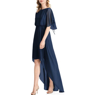 Jenny Packham Flutter Sleeve High/low Chiffon Gown, Blue