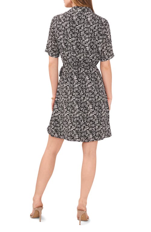 Chaus Floral Print Wrap Dress In Black/white 010