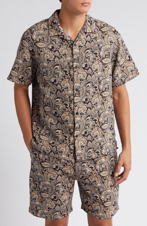 Wax London Didcot Relaxed Fit Paisley Cotton Notched Collar Camp Shirt Brown at Nordstrom,