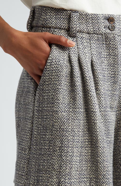 Golden Goose Journey Cotton Herringbone Shorts In Midnight/ Ecru