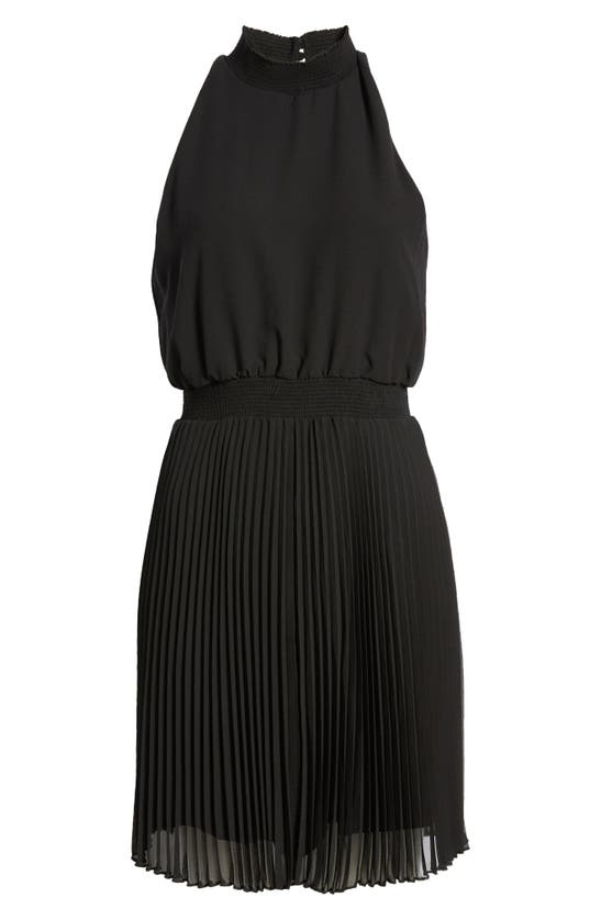 Shop Sam Edelman Mock Neck Plissé Skirt Minidress In Black