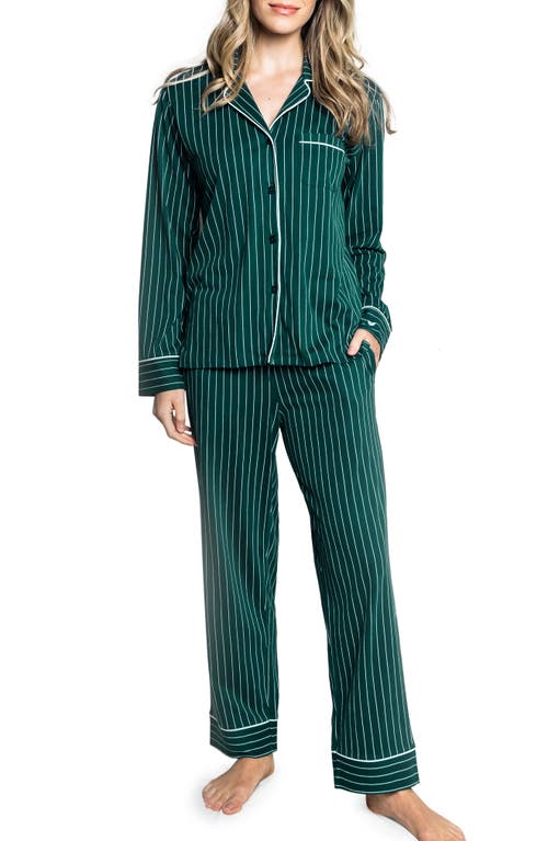 Petite Plume Stripe Pima Cotton Pajamas Green at Nordstrom,