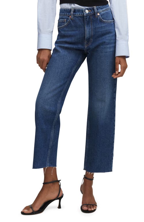 MANGO Raw Hem Crop Straight Leg Jeans in Dark Blue at Nordstrom, Size 14