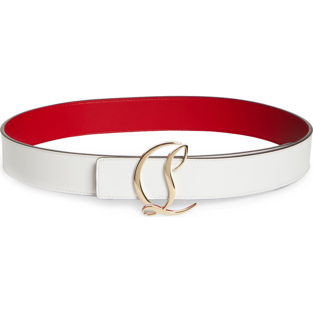Christian Louboutin Logo Buckle Leather Belt In White
