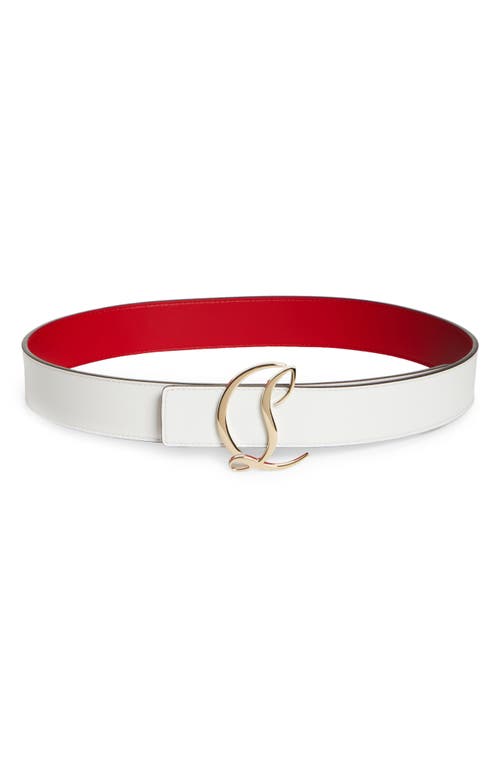 Logo Buckle Leather Belt in Gold/Bianco