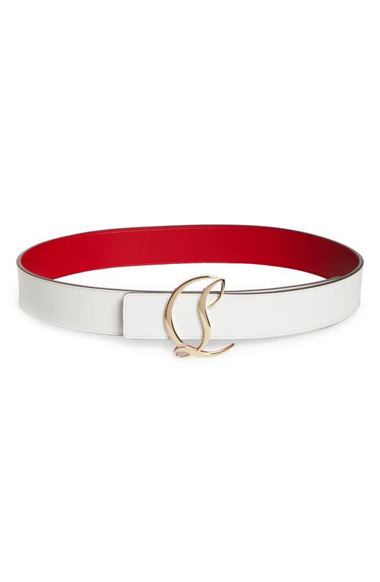 Christian Louboutin Cl Logo Leather Belt In Gold/ Bianco