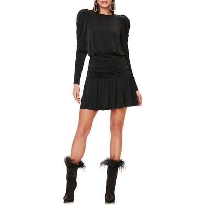 Afrm Bette Long Sleeve Minidress, Black