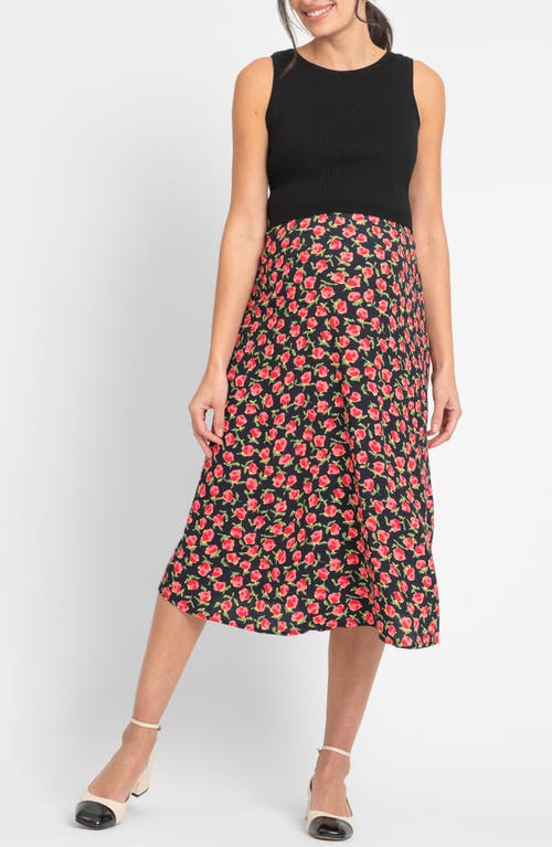 Seraphine Two-Piece Maternity/Nursing Rib Sweater Tank & Floral Midi Dress Print at Nordstrom,