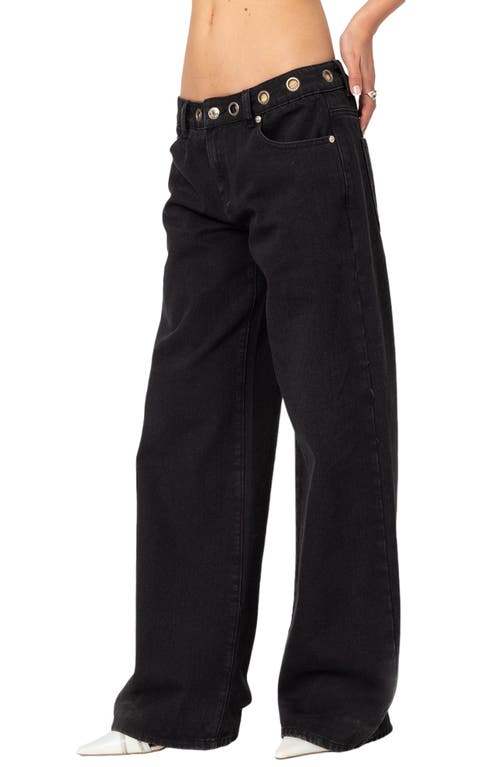 Edikted Libby Grommet Waist Wide Leg Jeans In Black