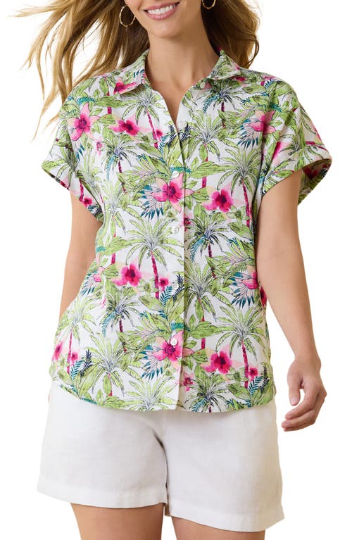 Shop Tommy Bahama Coastal Palms Floral Short Sleeve Linen Button-up Shirt In White