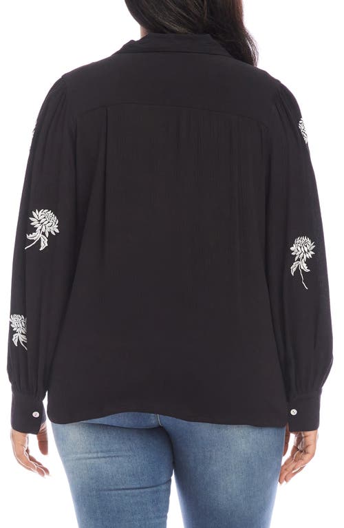 Shop Karen Kane Floral Embroidered Button-up Top In Black/cream