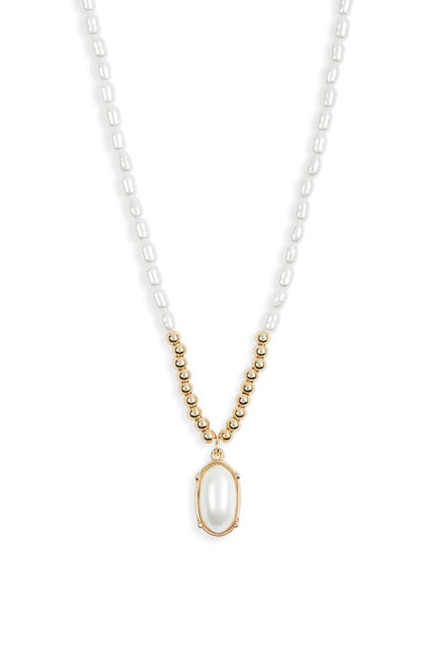 Imitation Pearl & Beaded Pendant Necklace