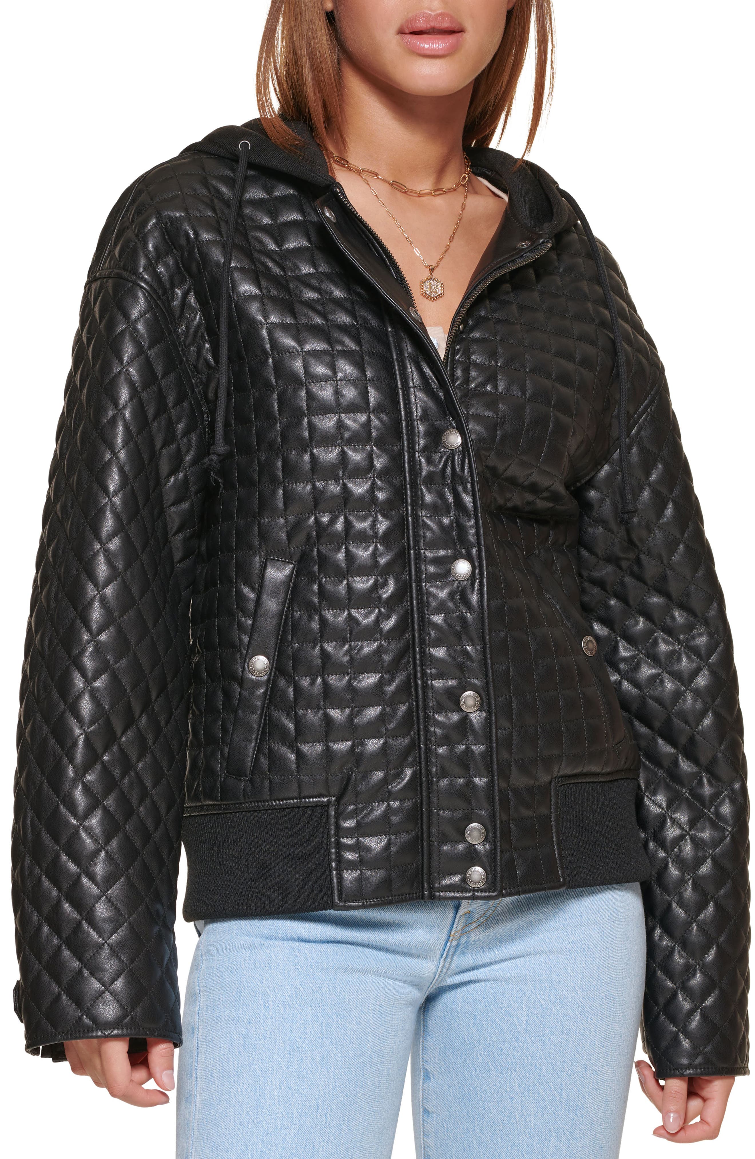 Women's Faux Leather Dad Bomber Jacket 